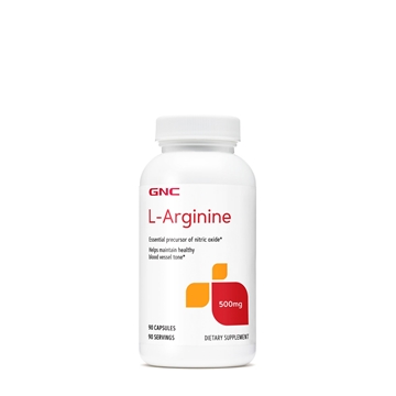 Снимка на GNC L-Аrginine 500 mg/ Л- Аргинин 500 мг -Участва в производството на хормона на растежа,  тестостерона, серотонина, белтъчния синтез и работата на сърдечно-съдовата система