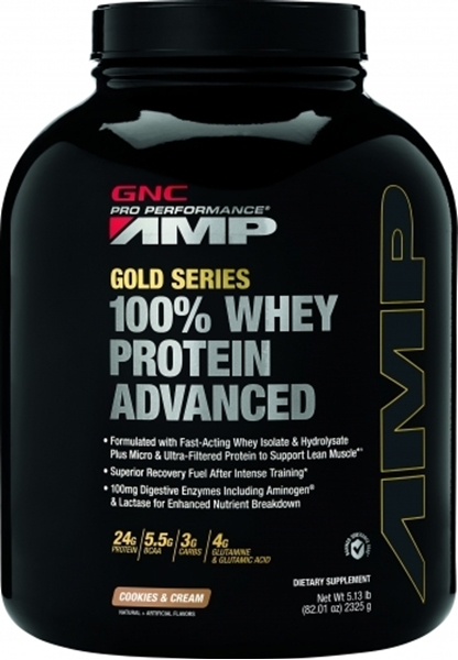 Picture of GNC Pro Performance Amp amplified Gold 100% Whey Protein Advanced - Cookies&Cream/ Амр Амплифайд Голд 100 % Суроватъчен Протеин Адвансд– Вкусен и лесно разтворим суроватъчен протеин